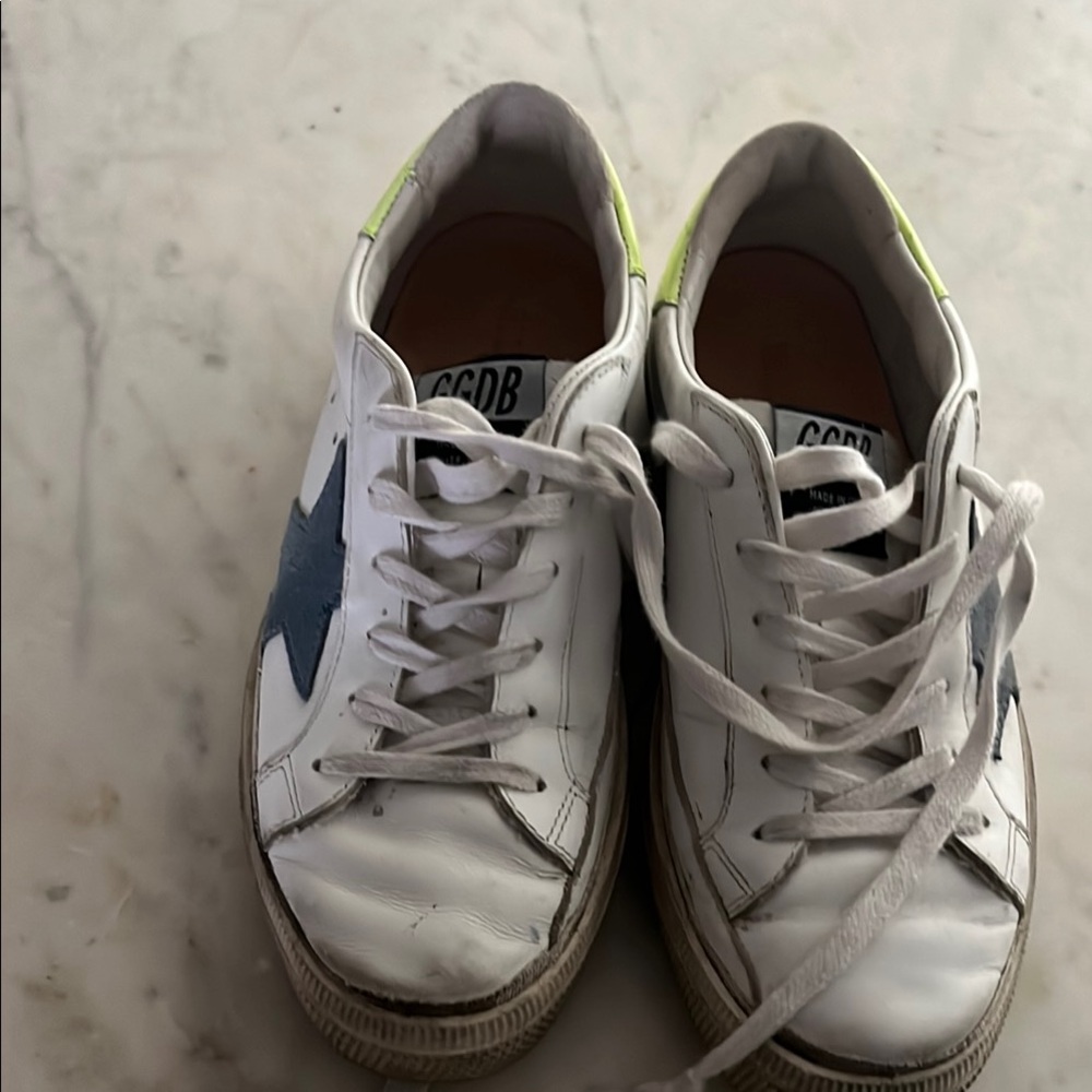 Golden Goose White and Blue Sneakers with Star Logo